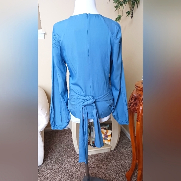 Citrus Apparel Blue Balloon Sleeve Blouse Medium NWT - Picture 5 of 15
